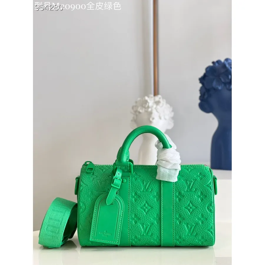 Louis Vuitton Keepall Bandoulière Tas 25cm Taurillon Monogram Leer Virgil Abloh Lente/zomer 2022 Collectie M20956, Mintgroen