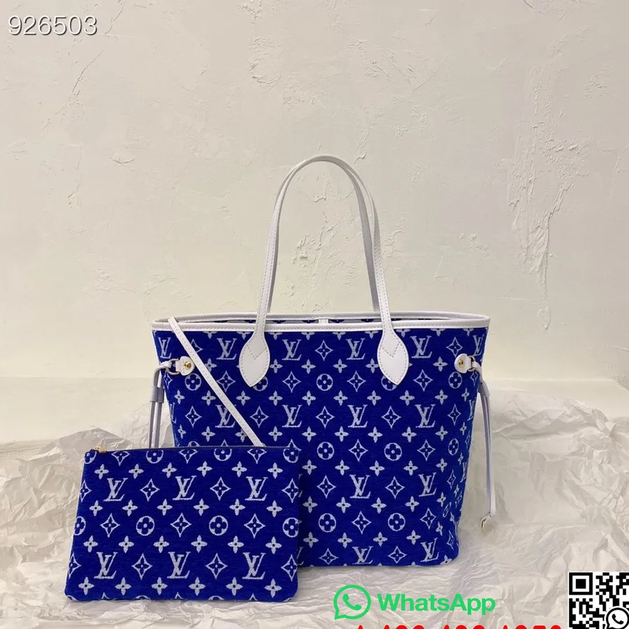 Tas Louis Vuitton Neverfull Mm 31cm Monogram Jacquard Beludru Koleksi Musim Semi/musim Panas 2022 M46220, Biru