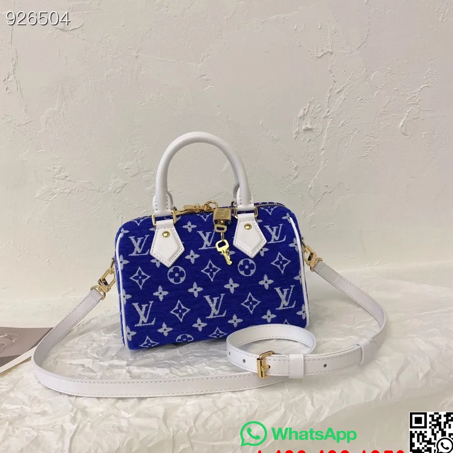 Tas Louis Vuitton Speedy 20cm Monogram Jacquard Beludru Koleksi Musim Semi/musim Panas 2022 M20751, Biru