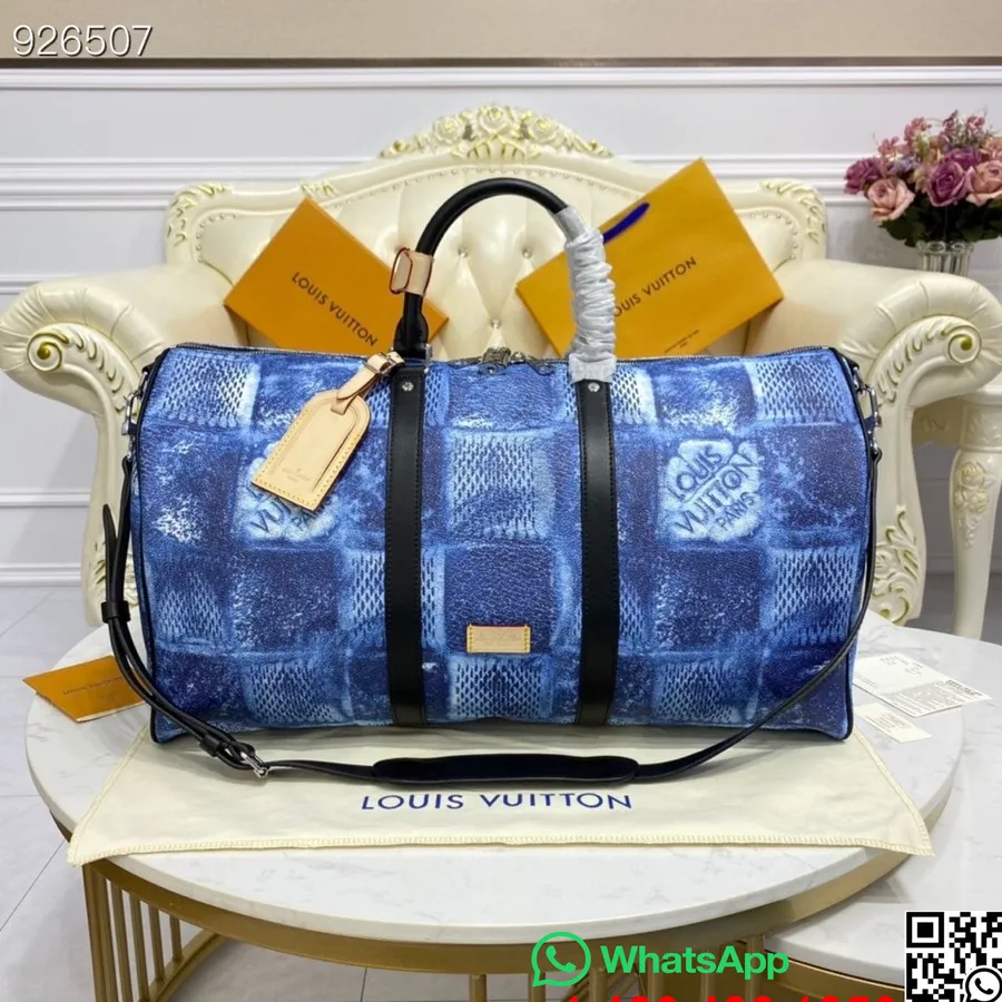 Louis Vuitton Keepall 50 Cm Damier Salt Canvas Leder Frühjahr/Sommer 2022 Kollektion N50069, Blau