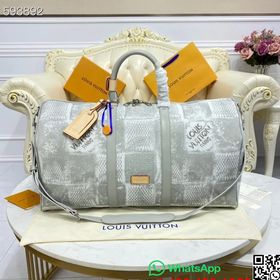 Louis Vuitton Keepall 50 Cm Damier Salt Canvas Leder Frühjahr/Sommer 2022 Kollektion N50069, Grau