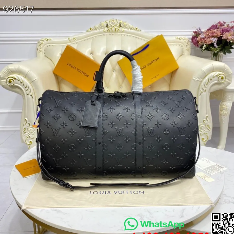 Louis Vuitton Keepall 50 Cm Monogram Seal Canvas Leder Frühjahr/Sommer 2022 Kollektion M57963, Schwarz