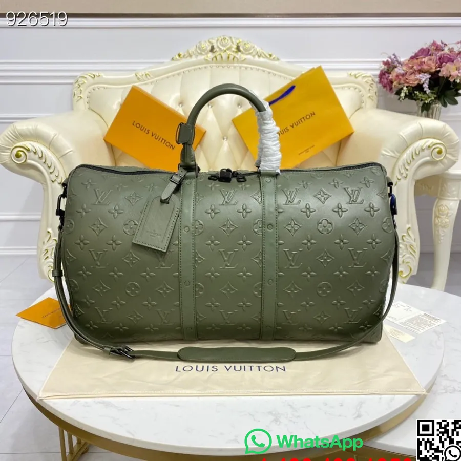 Louis Vuitton Keepall 50 Cm Monogram Seal Canvas Leder Frühjahr/Sommer 2022 Kollektion M57963, Khaki