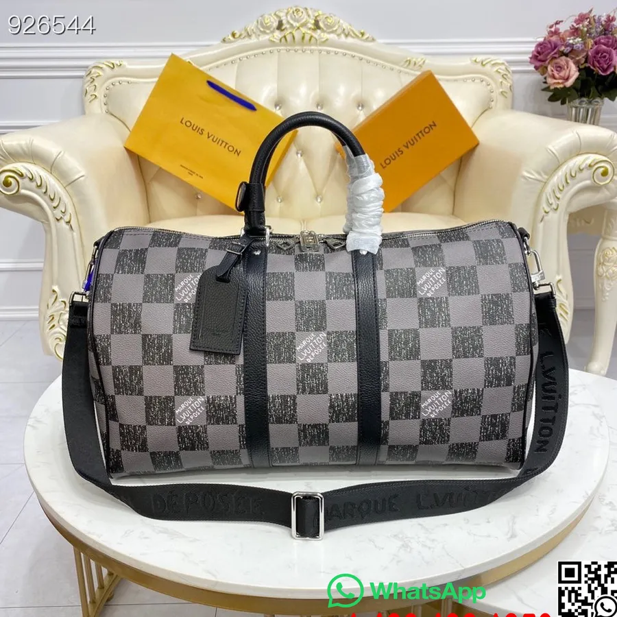 Louis Vuitton Keepall 45 Cm Damier Skakternet Lærred Læder Forår/sommer 2022 Kollektion N80404, Sort/hvid