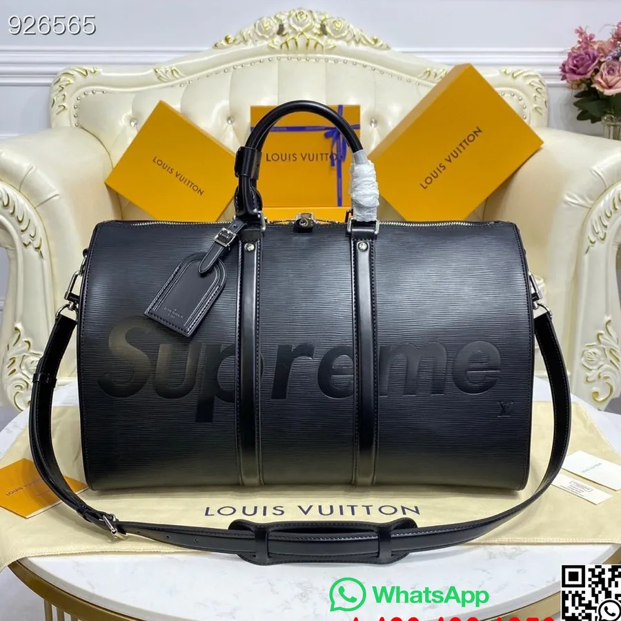 Louis Vuitton Supreme Keepall 45cm Epi Canvas Okselæder Forår/sommer 2022 Kollektion M53419, Sort