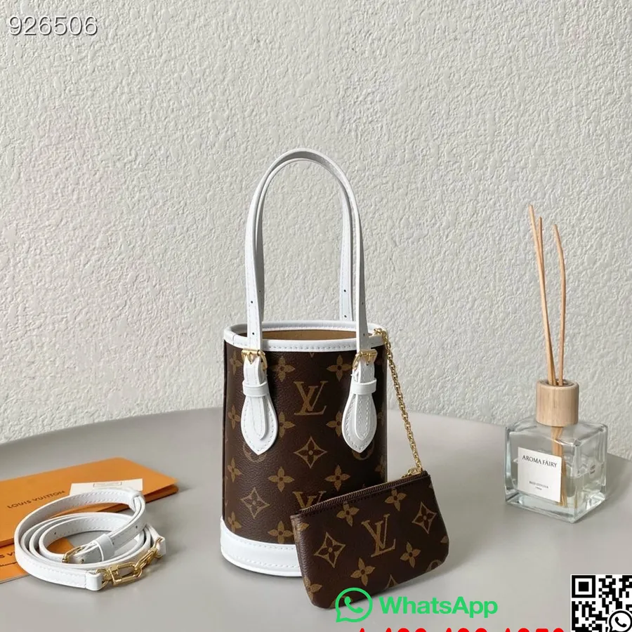 Borsa A Secchiello Louis Vuitton Nano 18 Cm Tela Monogram Pelle Collezione Primavera/estate 2022 M81489, Marrone/bianco