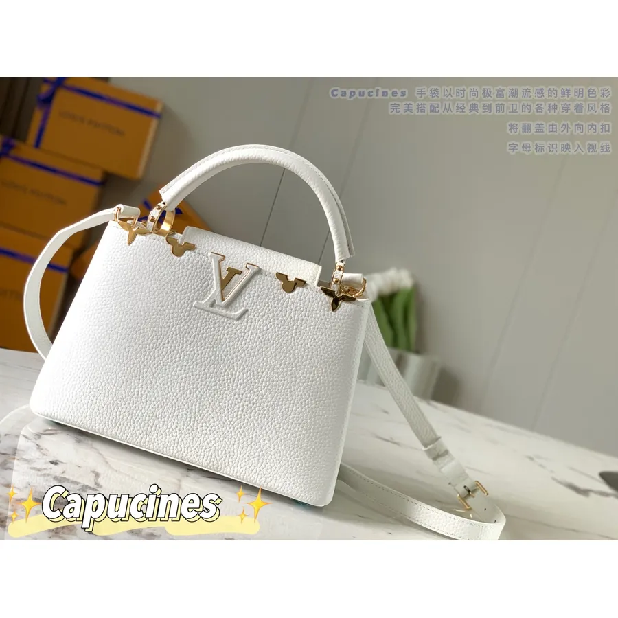 Louis Vuitton Capucines BB-Tasche 27 Cm Mit Metallischen Blumen, Taurillon-Leder, Frühjahr/sommer-kollektion 2022, M55235, Weiß