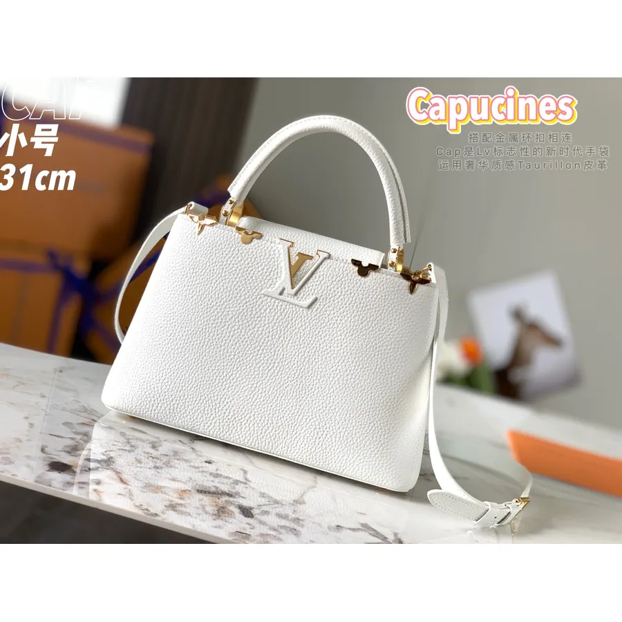 Louis Vuitton Capucines Mm Tas 31cm Met Metallic Bloemen Taurillon Leer Lente/zomer 2022 Collectie M54663, Wit