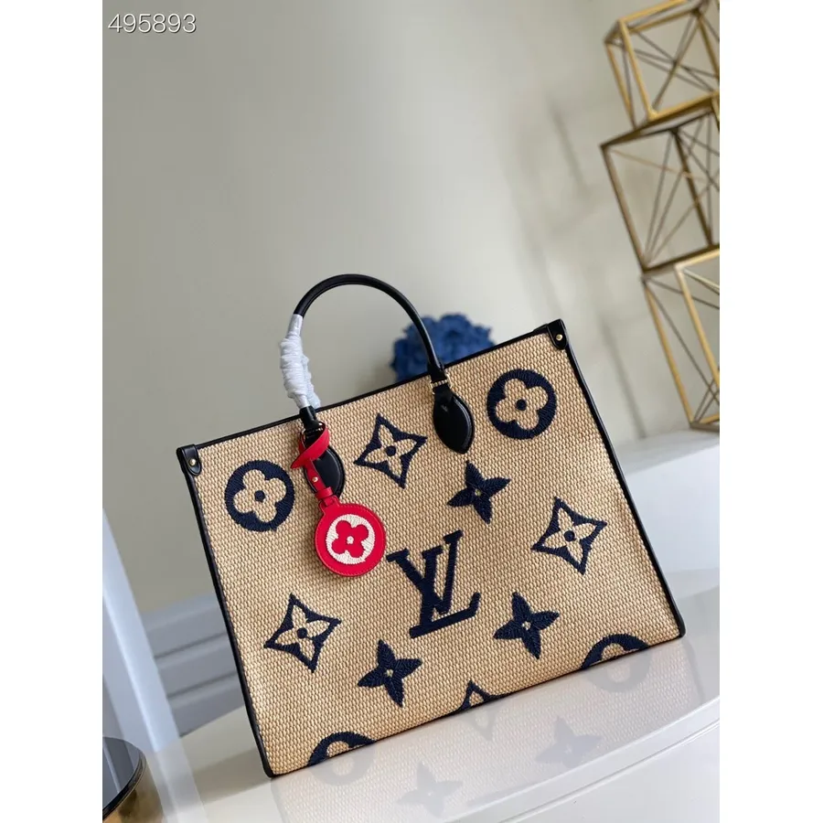 Bolsa Louis Vuitton Onthego Mm 42cm Ráfia/couro De Vaca Coleção Primavera/verão 2021 M57644, Preta