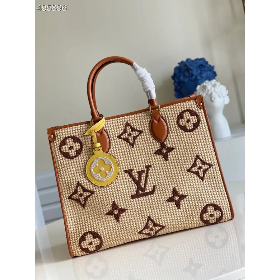 Louis Vuitton Onthego Taška Mm 35cm Rafie/hovězí Kůže Kolekce Jaro/léto 2021 M57707, Hnědá