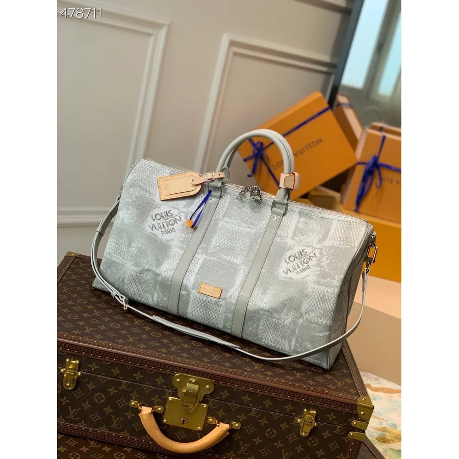 Louis Vuitton Keepall Bandouliere 50 cm Damier Sāls Audekls 2021. gada Pavasara/vasaras Kolekcija N50059, Pelēka