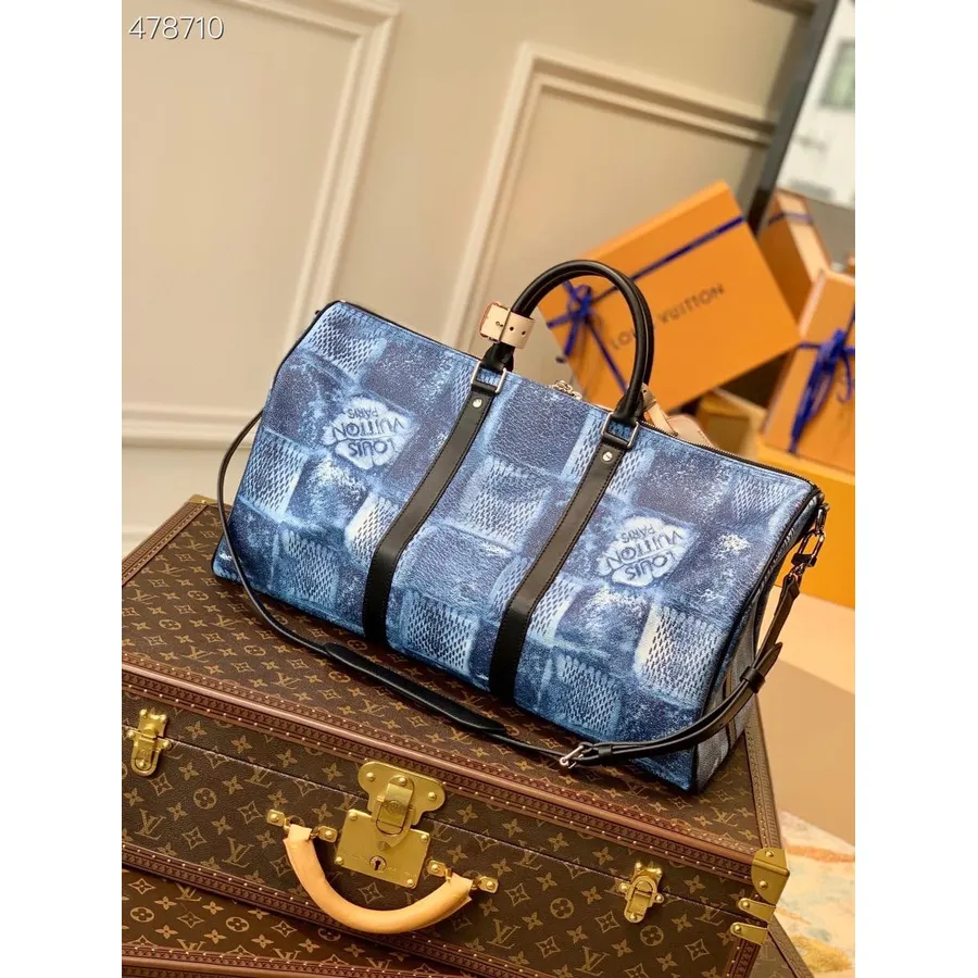 Louis Vuitton Keepall Bandouliere 50 cm Damier Sāls Audekls 2021. gada Pavasara/vasaras Kolekcija N50059, Jūras