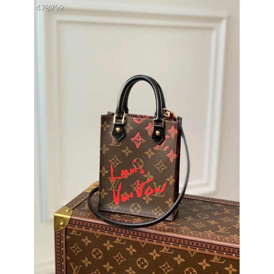 Louis Vuitton X Urs Fischer Petite Sac Plat чанта 18 см монограм платнена колекция пролет/лято 2021 M69442, кафяв