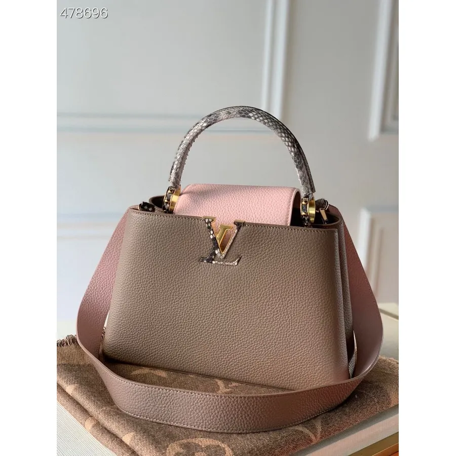 Louis Vuitton Tecido Capucines Python Alça Bolsa 31cm Taurillon Couro Primavera/verão 2021 Coleção N92802, Seixo