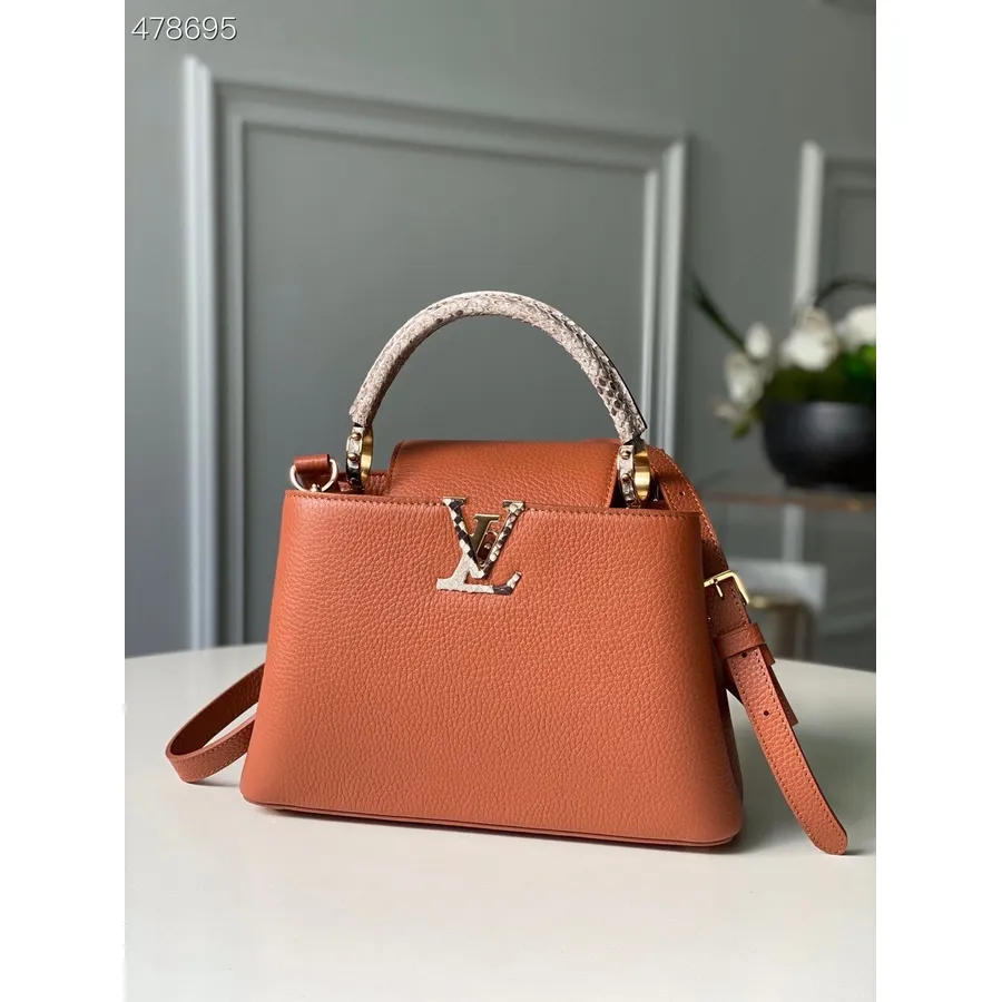 Louis Vuitton Szőtt Capucines Python Fogantyús Táska 27cm Taurillon Bőr Tavaszi/nyári 2021 Kollekció N98388, Konyak