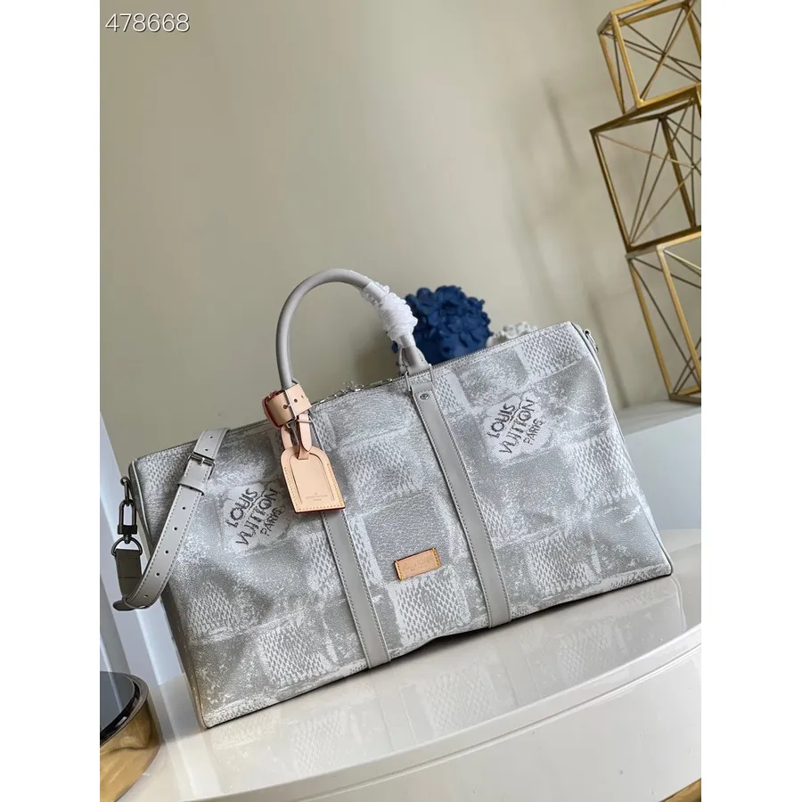 Louis Vuitton Keepall Bandouliere 50 cm Damier Sāls Audekls 2021. gada Pavasara/vasaras Kolekcija N50059, Pelēka