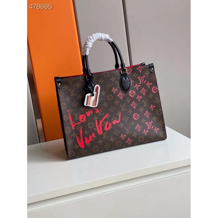 Tas Louis Vuitton X Urs Fischer Onthego 40cm Kanvas Monogram Koleksi Musim Semi/musim Panas 2021 M45119, Coklat