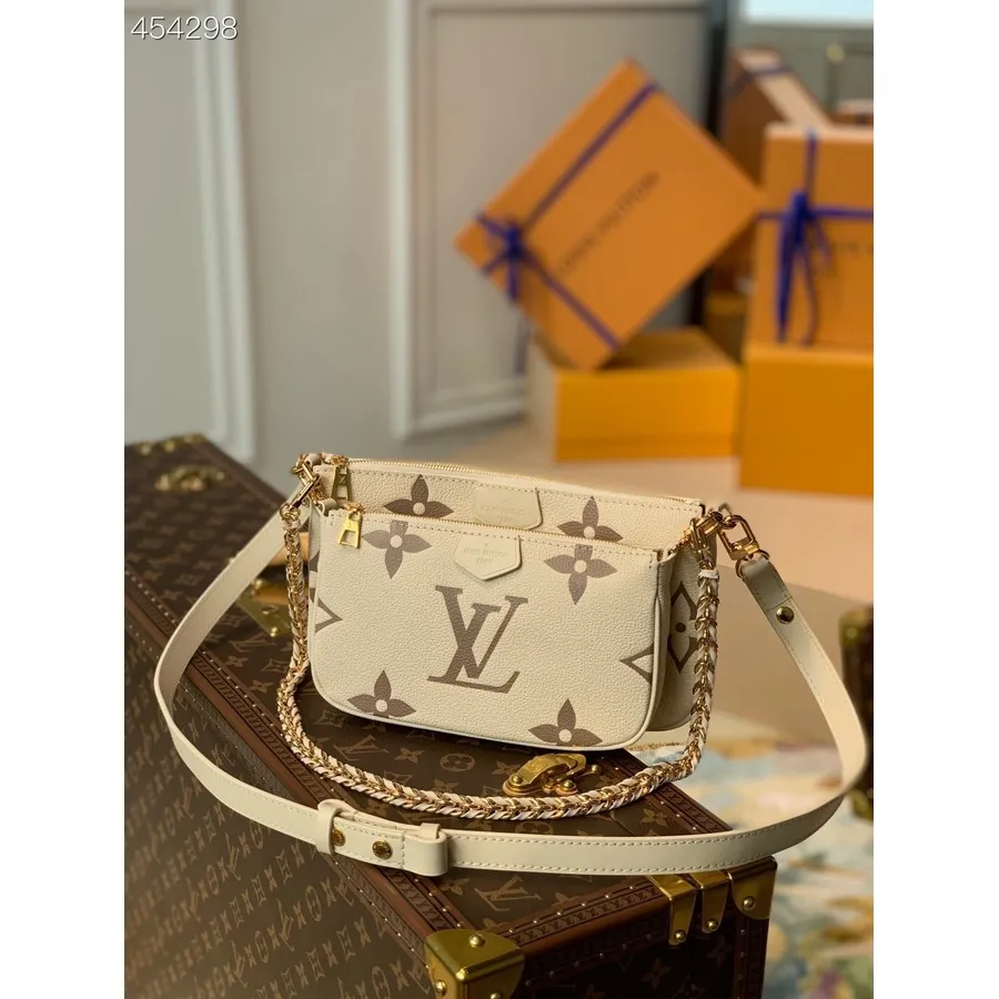 Louis Vuitton Multi Pochette Taška Na Doplňky 24cm Dvoubarevný Monogram Empreinte Kolekce Jaro/léto 2021 M45777, Krémová