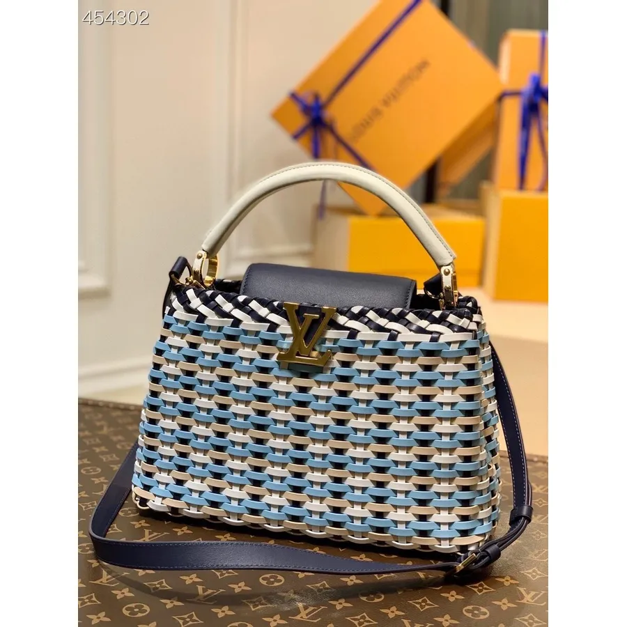 Louis Vuitton Tkaná Taška Capucines 31 Cm Taurillon Koža Téglik/leto 2021 Kolekcia M48865, Viacfarebná Modrá