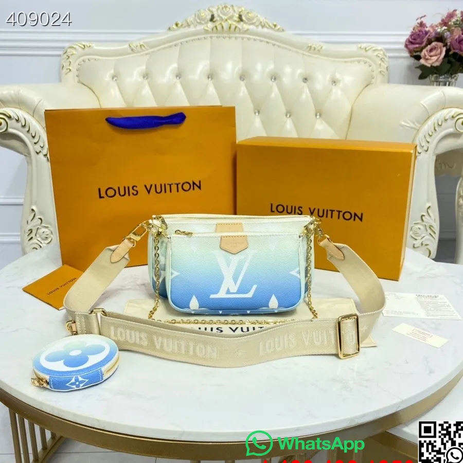 Tas Aksesoris Multi Pochette Louis Vuitton 24cm Kanvas Monogram Koleksi Musim Semi/musim Panas 2021 M57633, Biru