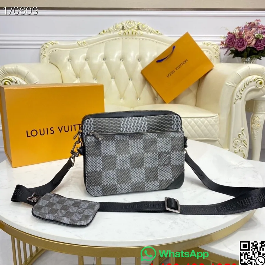 Louis Vuitton Trio Messenger Bag 25 Cm Gigantisk Damier Grafitt Lerret Høst/vinter 2020 Kolleksjon N50027, Grå