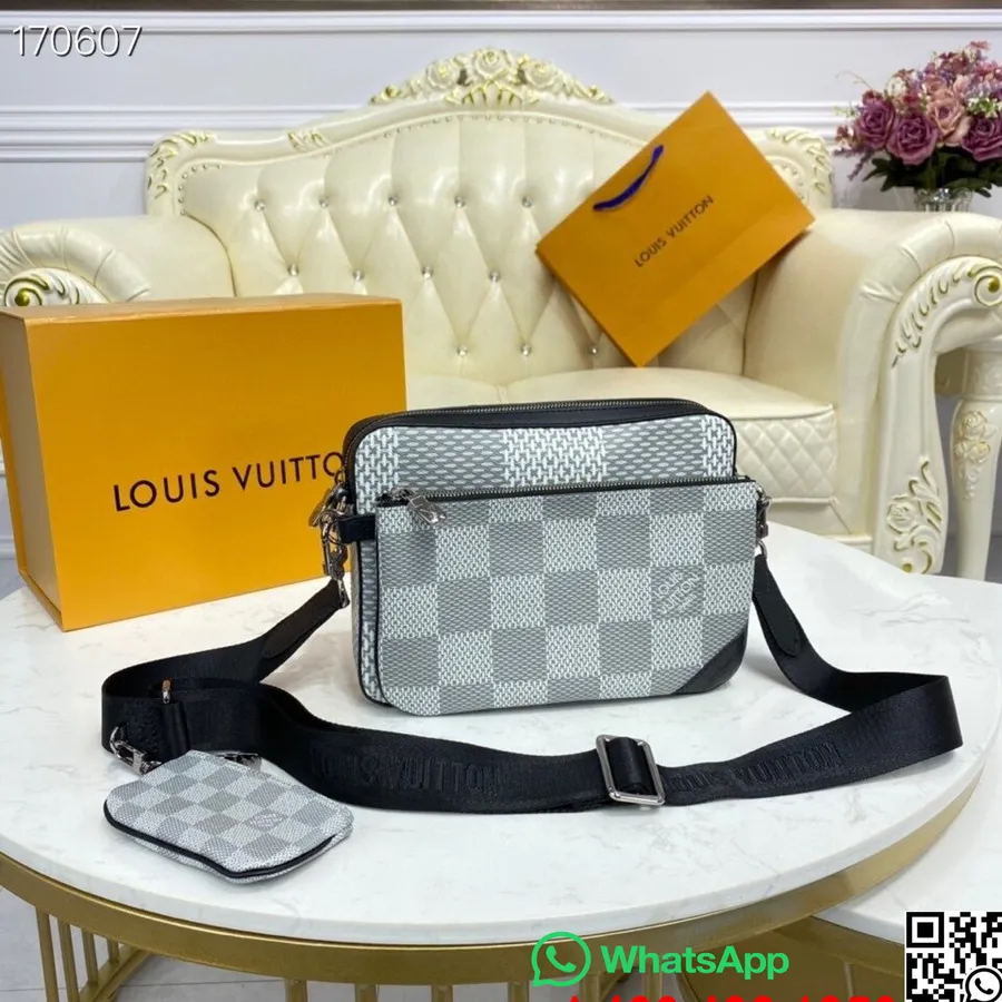 Tas Kurir Louis Vuitton Trio 25cm Kanvas Grafit Damier Raksasa Koleksi Musim Gugur/dingin 2020 N50017, Abu-abu