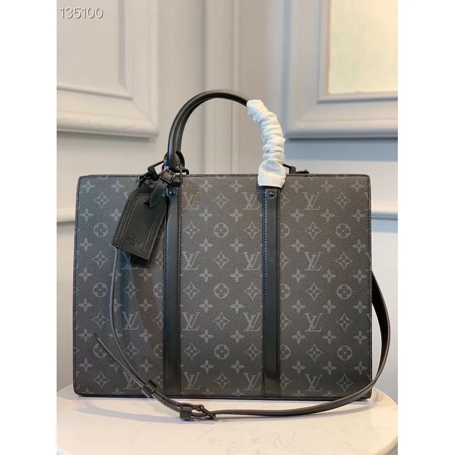 Louis Vuitton Saku Plat Tas Ritsleting Horizontal 40cm Kanvas Monogram Koleksi Musim Gugur/dingin 2020 M45265, Hitam