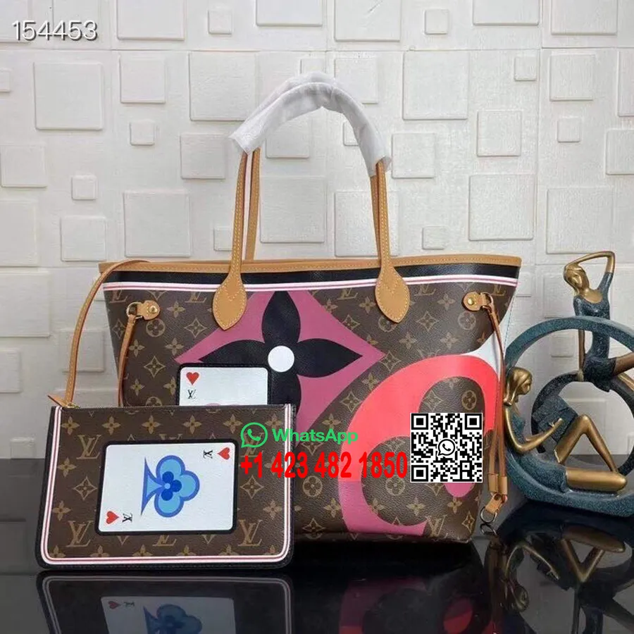 Louis Vuitton Neverfull Bag Monogram Canvas Cruise 2021 Spill På Samling M57452, Brun/rød