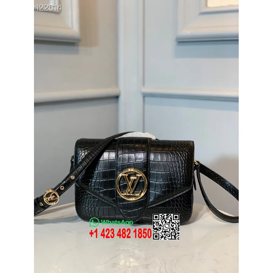 Louis Vuitton Pont 9 Sac Bandoulière 24cm Cuir De Veau Timbre Croco Collection Printemps/été 2020 M55950, Noir