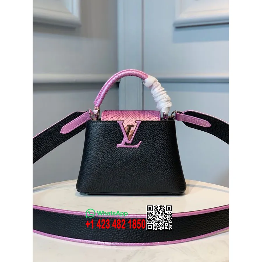 Louis Vuitton Capucines Mini Taška S Pytónovou Rúčkou 22 Cm Taurillon Kožená Kolekcia Jar/leto 2020 M97962, Noir/ružová