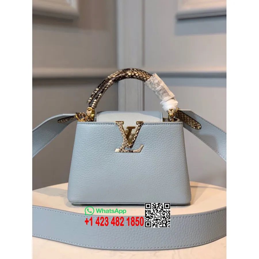 Louis Vuitton Capucines Mini Taška S Pytónovou Rukoväťou 22 Cm Taurillon Kožená Kolekcia Jar/leto 2020 N98477, Modrá