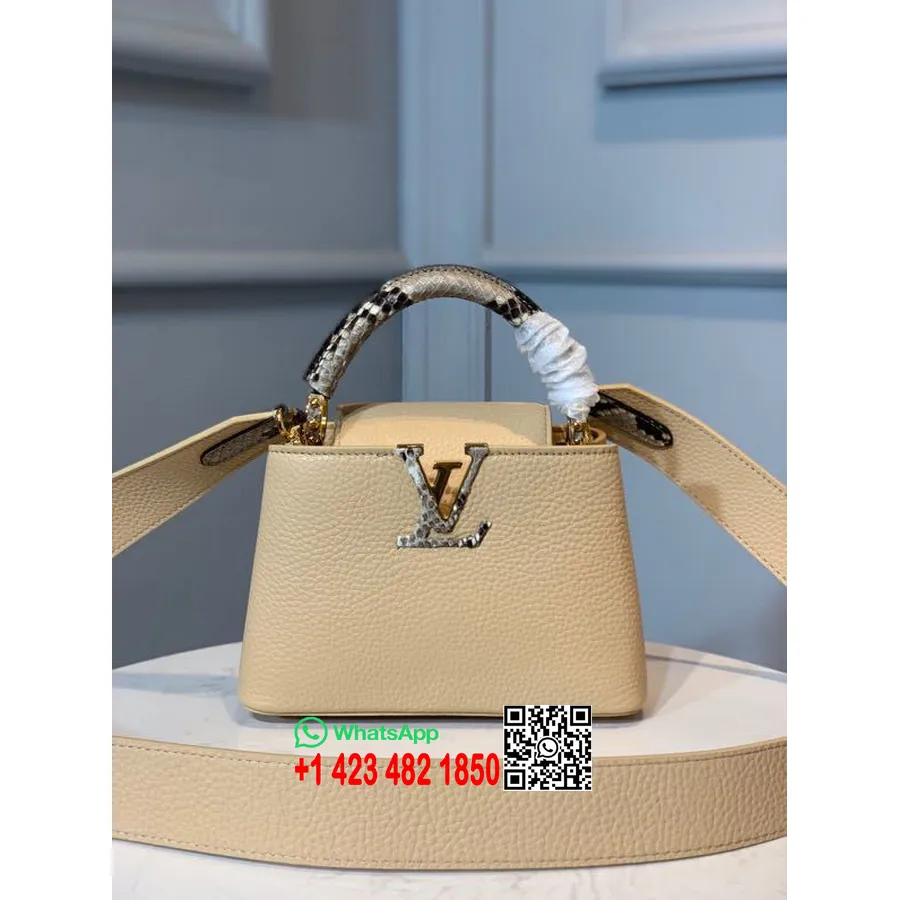 Louis Vuitton Capucines Mini Taška S Pytónovou Rukoväťou 22 Cm Taurillon Kožená Kolekcia Jar/leto 2020 N98477, Béžová