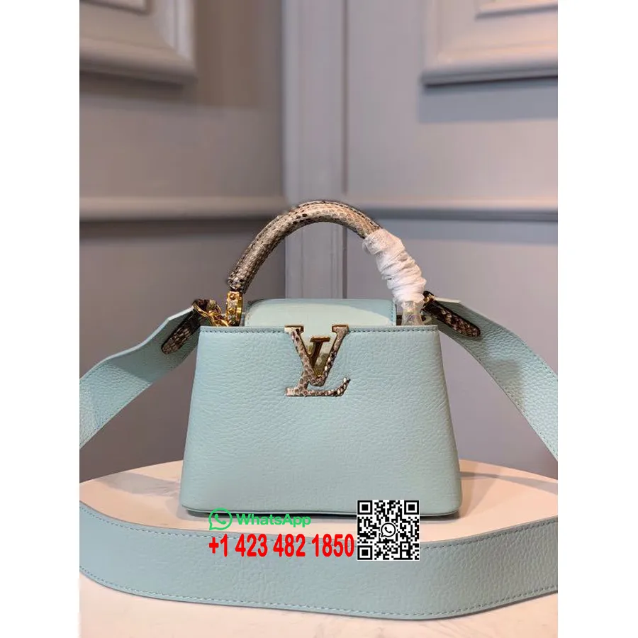 Louis Vuitton Capucines Mini Taška S Pytónovou Rukoväťou 22 Cm Taurillonová Koža Kolekcia Jar/leto 2020 N98477, Svetlomodrá