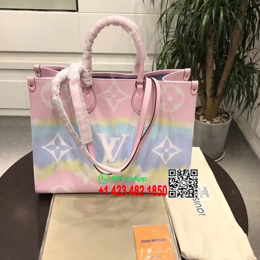 Louis Vuitton Tie Dye Escale Onthego чанта 40 см монограм платнена колекция пролет/лято 2020 M45119, пастелно розово