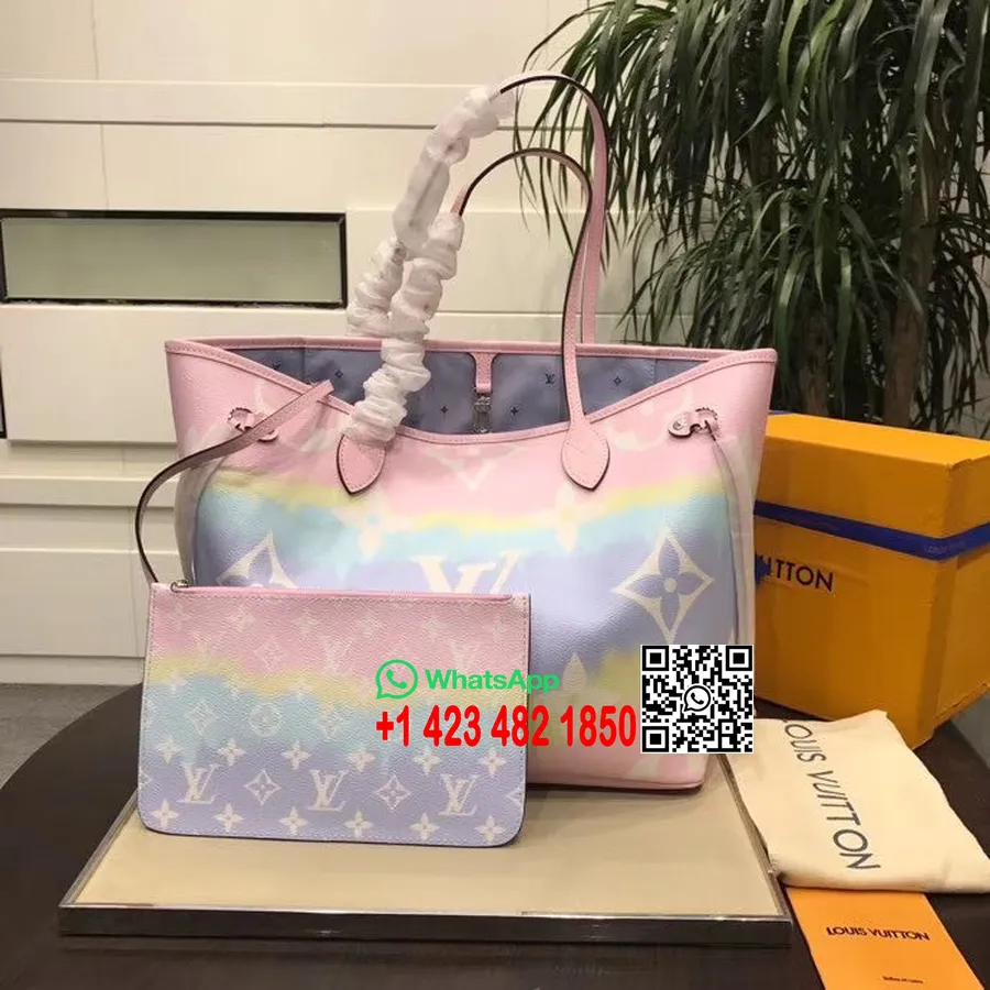 Louis Vuitton Tie Dye Escale Neverfull Mm Väska 32cm Monogram Canvas Vår/sommar 2020 Kollektion M45270, Pastellrosa