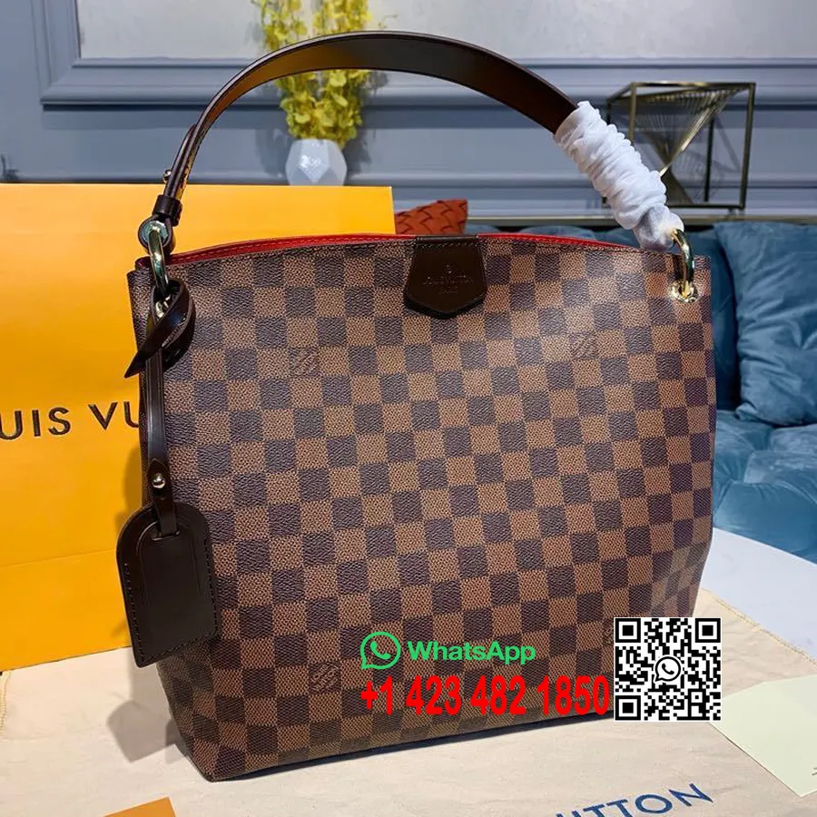 Louis Vuitton Graceful PM Bag 26cm Damier Ebene Canvas Primavera / Verão 2020 Coleção N44044, Marrom / Cereja