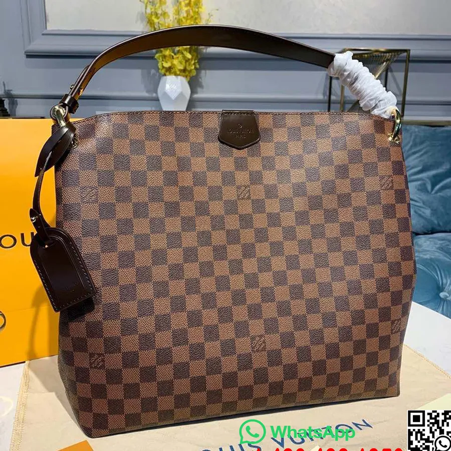 Bolsa Louis Vuitton Graciosa GM 35cm Damier Ebene Coleção Primavera/Verão 2020 N44045, Marrom/Cereja