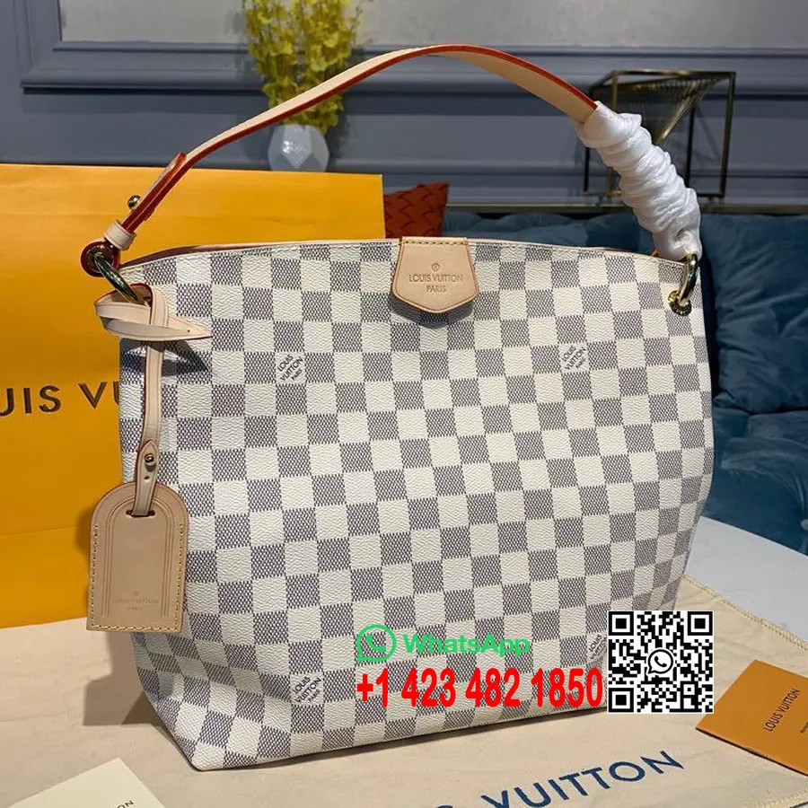 Louis Vuitton Graceful Pm Soma 26cm Damier Azur Canvas Pavasara/vasaras 2020 Kolekcija N42248, Balta/rozā