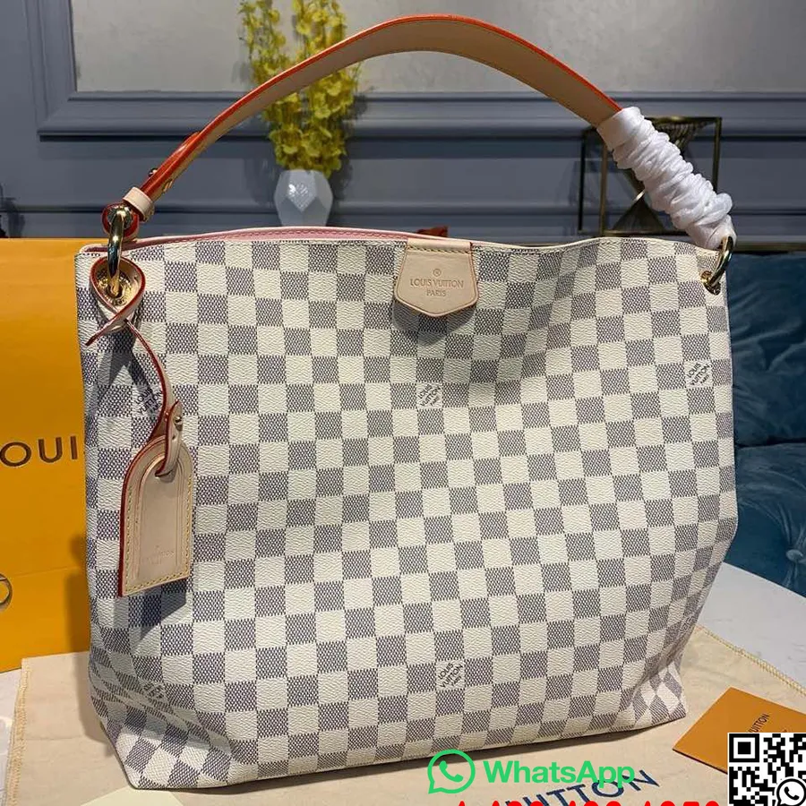 Louis Vuitton Graceful Mm Soma 30cm Damier Azur Canvas Pavasara/vasaras 2020 Kolekcija N42233, Balta/rozā