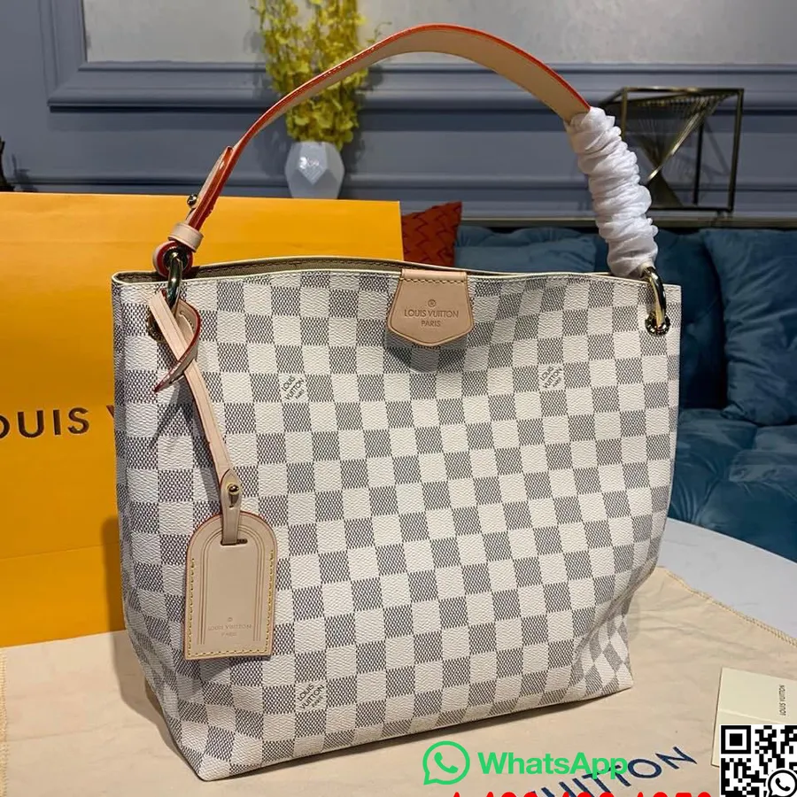 Louis Vuitton Graceful Pm Soma 26cm Damier Azur Canvas Pavasara/vasaras 2020 Kolekcija N42248, Balta/bēša