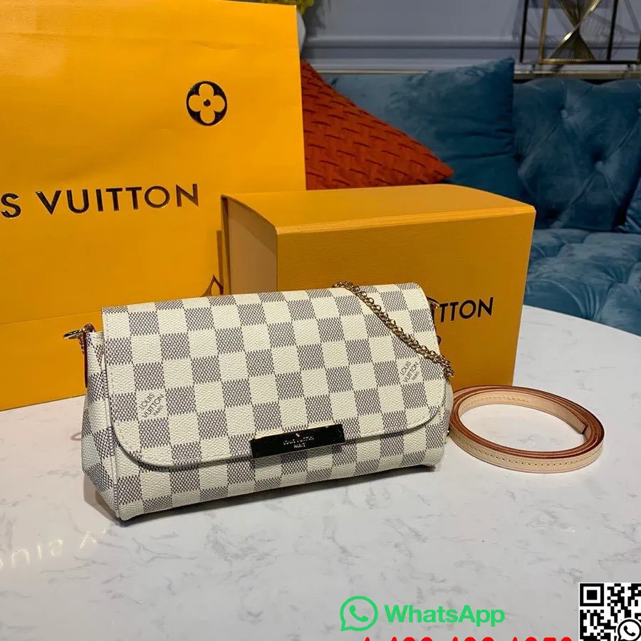 Tas Pm Favorit Louis Vuitton 20cm Damier Azur Kanvas Koleksi Musim Semi/musim Panas 2020 N41277, Putih