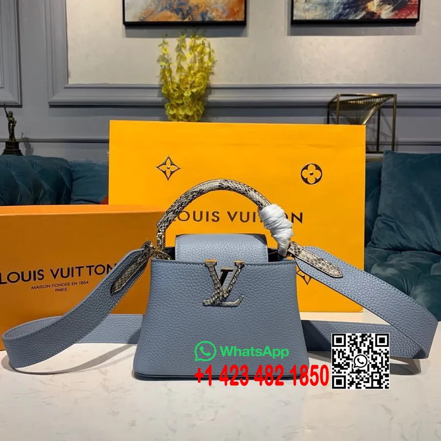 Louis Vuitton Capucines Mini Taška 22 Cm Taurillon Kožená Kolekcia Jar/leto 2020 N96467, Svetlomodrá