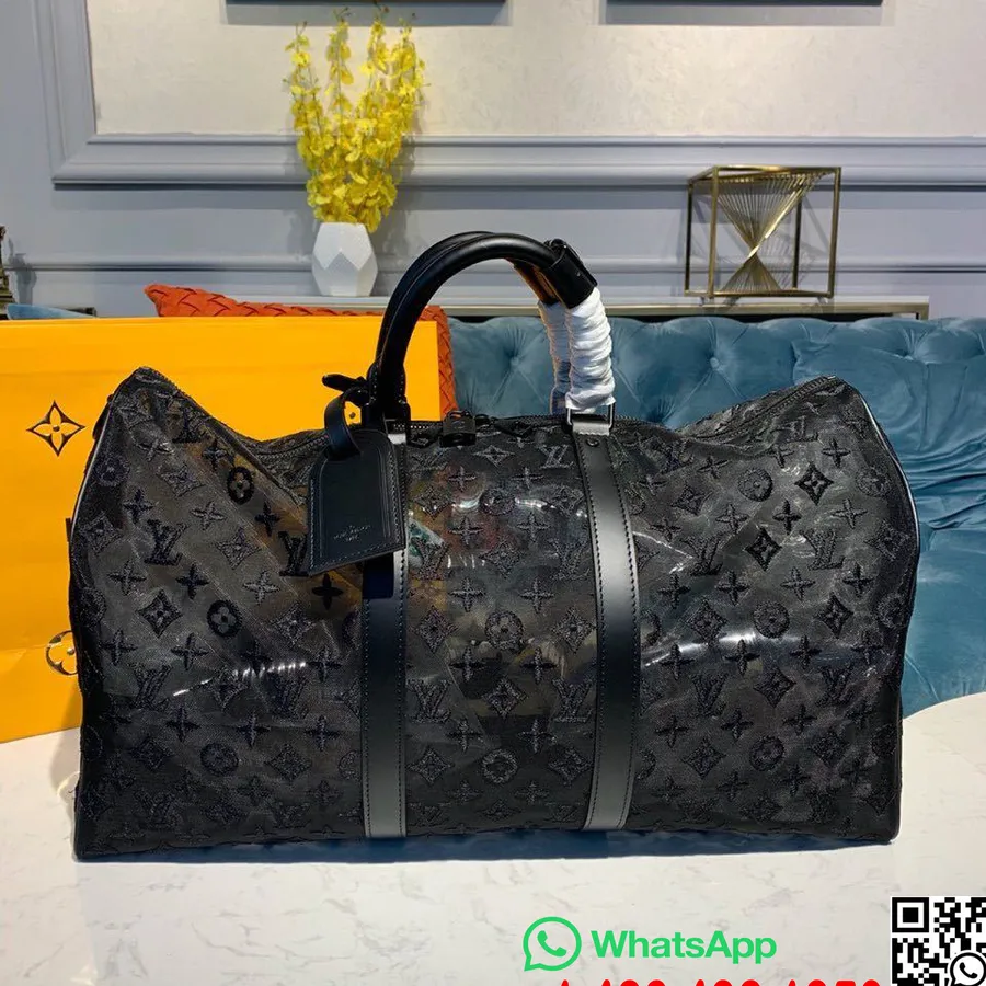 Louis Vuitton Keepall Bandouliere 50cm Transparant Mesh Canvas Lente/zomer 2019 Collectie M53971, Zwart