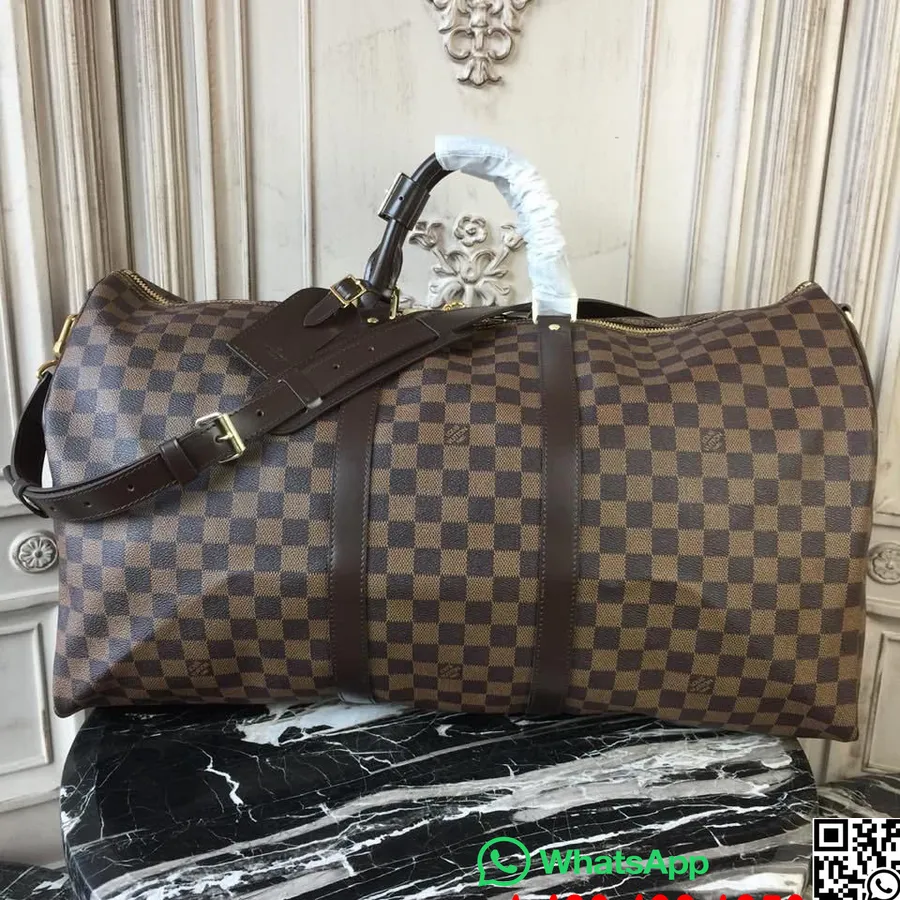 Louis Vuitton Keepall Bandouliere 55cm Damier Ebene Canvas Rudens/ziemas 2019 Kolekcija N41414, Brūns