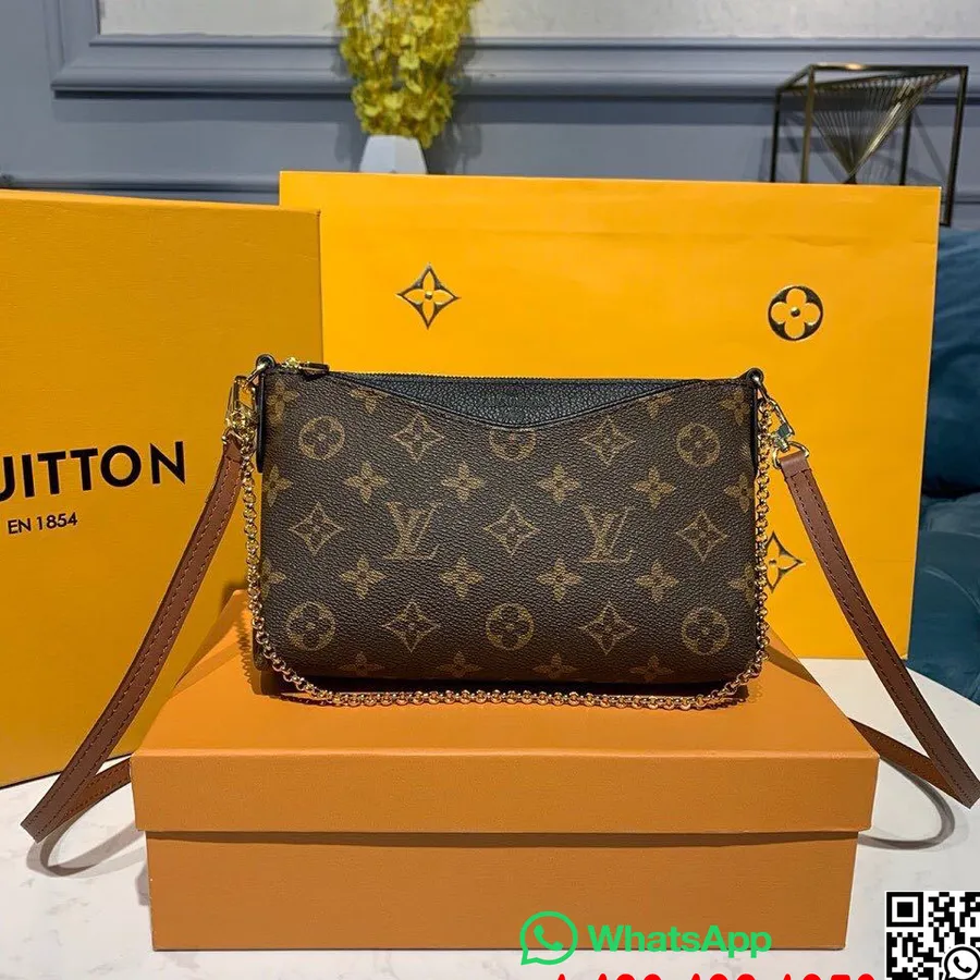 Louis Vuitton Pallas Clutch Bag 22Cm Monogram Kanvas Musim Gugur/Dingin 2019 Koleksi M41638, Noir