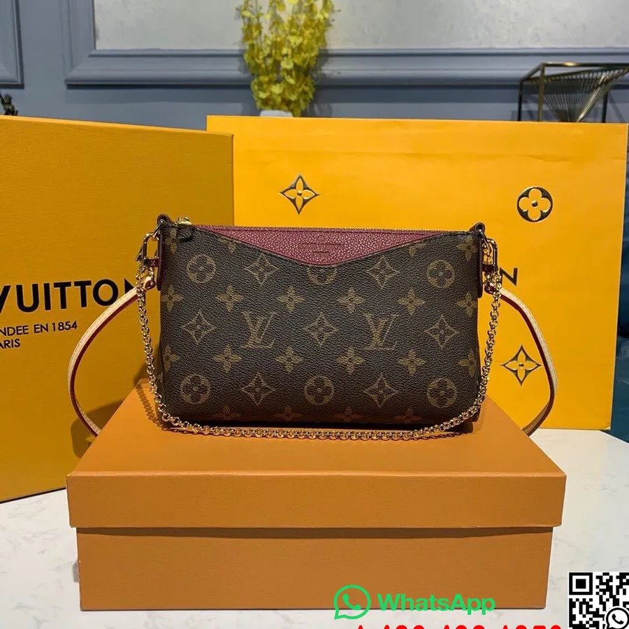 Louis Vuitton Pallas Tas Genggam 22Cm Monogram Kanvas Musim Gugur/Dingin 2019 Koleksi M41638, Lie De Vin