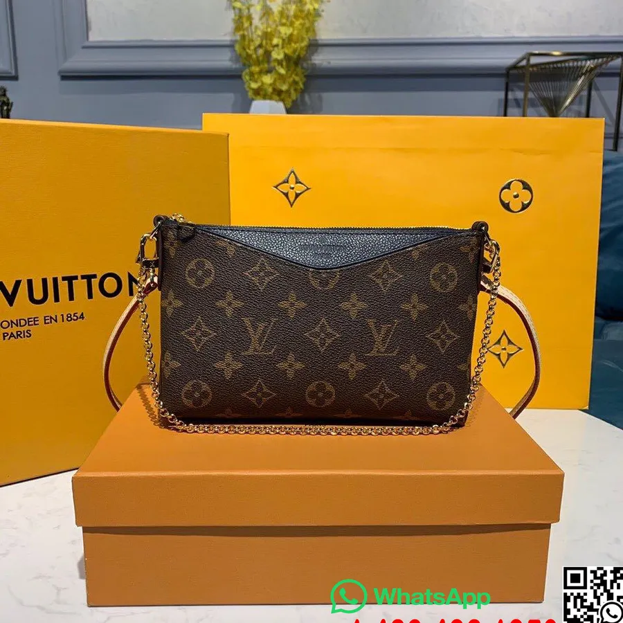 Louis Vuitton Pallas Clutch Bag 22Cm Monogram Kanvas Musim Gugur/Dingin 2019 Koleksi M41638, Marine Bleu