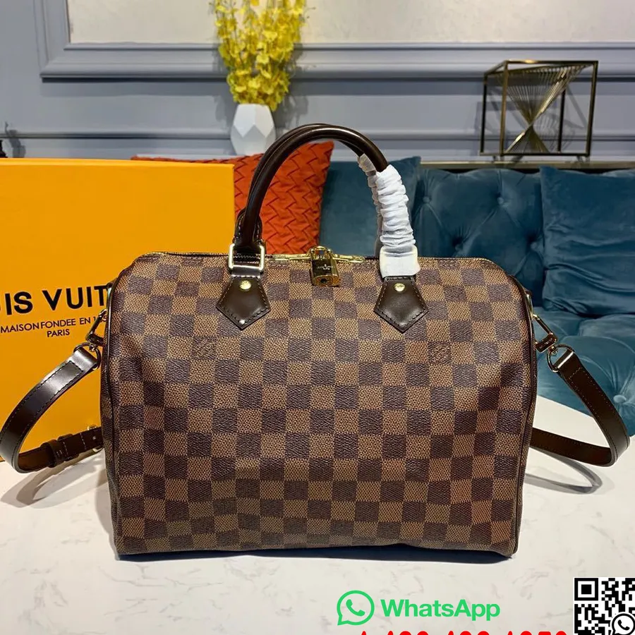 Louis Vuitton Speedy Bandouliere Väska 35cm Damier Ebene Canvas Vår/sommar 2019 Kollektion N41366, Brun