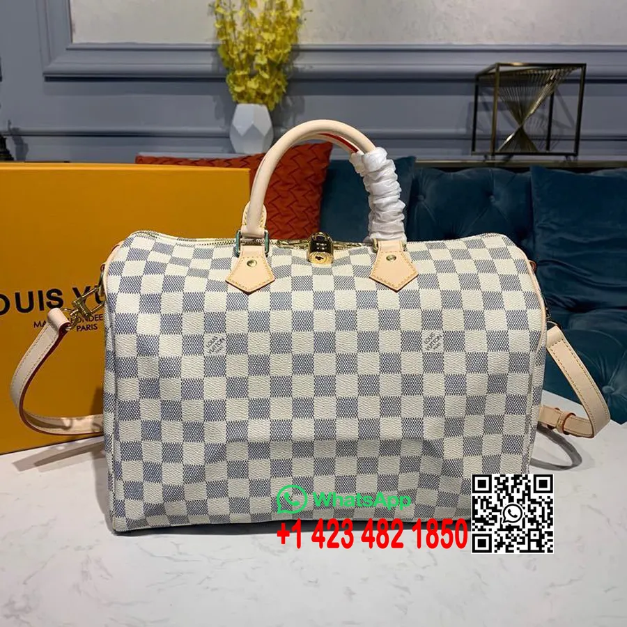 Louis Vuitton Speedy Bandouliere Taška 35 Cm Damier Azur Plátno Kolekcia Jar/leto 2019 N41372, Béžová