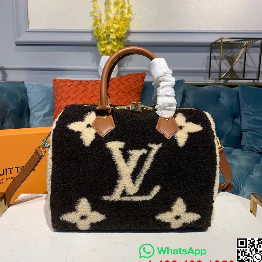 Louis Vuitton Speedy 25 Cm Shearling Pels Høst/vinter 2019 Kolleksjon M55422, Brun/krem